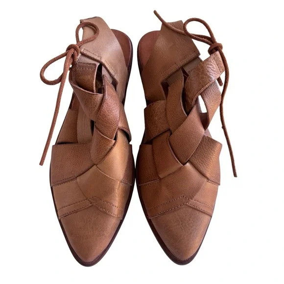 Free People Destino Leather Tan Woven Sz 39